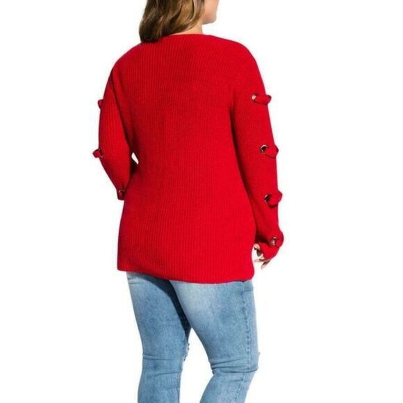 City Chic Red Grommet Sweater 24 NWT - Picture 2 of 4